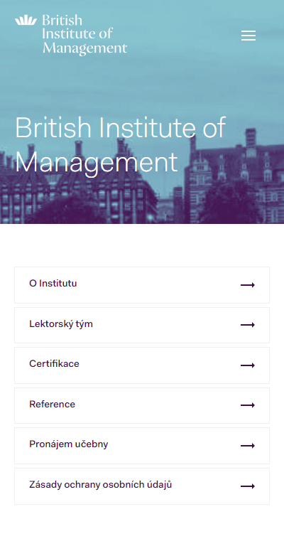 Screenshot mobilní obrazovky webu britishinstitute.cz 04