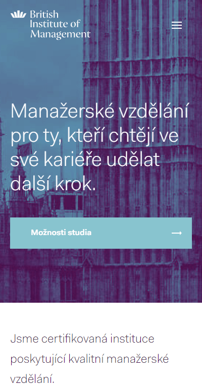 Screenshot mobilní obrazovky webu britishinstitute.cz 01