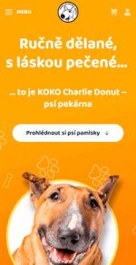 Koko Charlie Donut – titulní stránka webu na mobilním telefonu